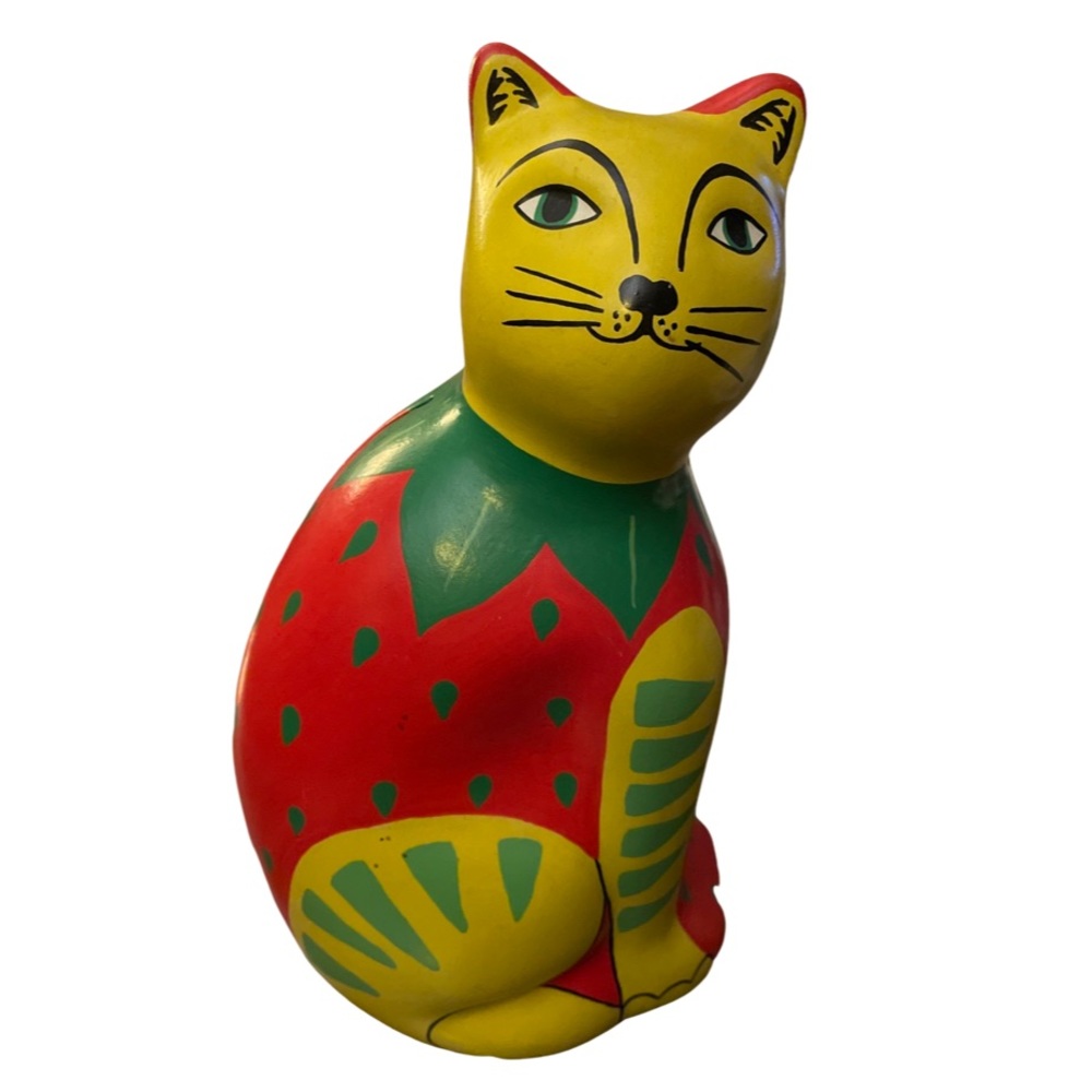 Vintage Mexican Folk Art Cat Bank - Pottery